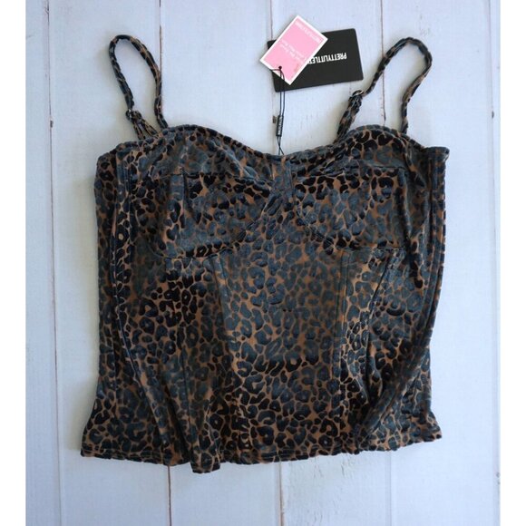 PrettyLittleThing Chocolate Leopard Velvet Structured Corset Top - Size 16, NWT - Picture 2 of 8